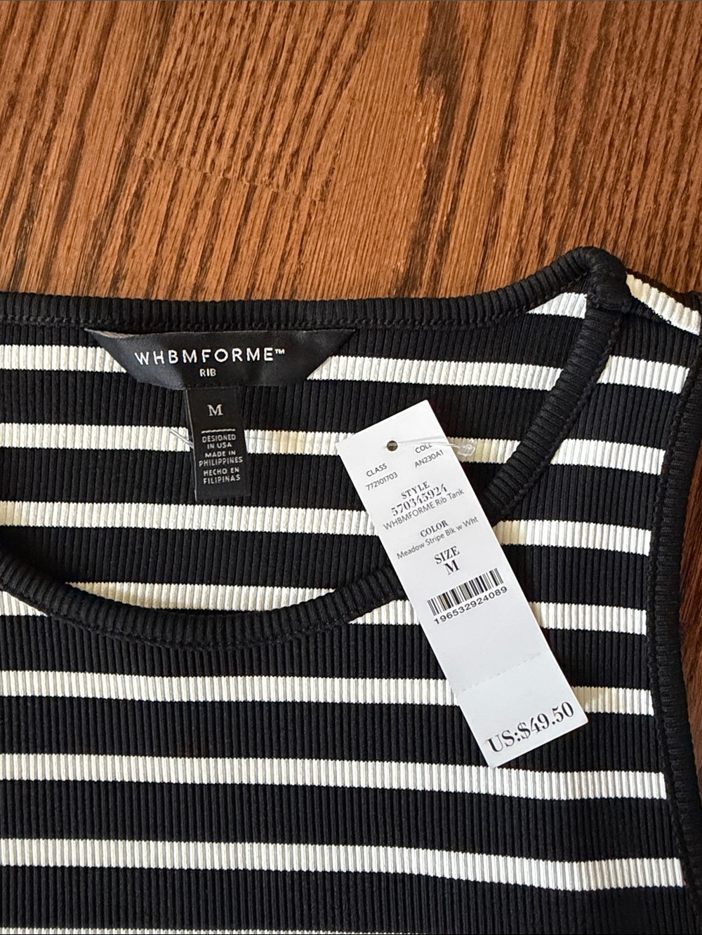 WHBM Black and White Striped Ribbed Tank - Picture 2 of 4